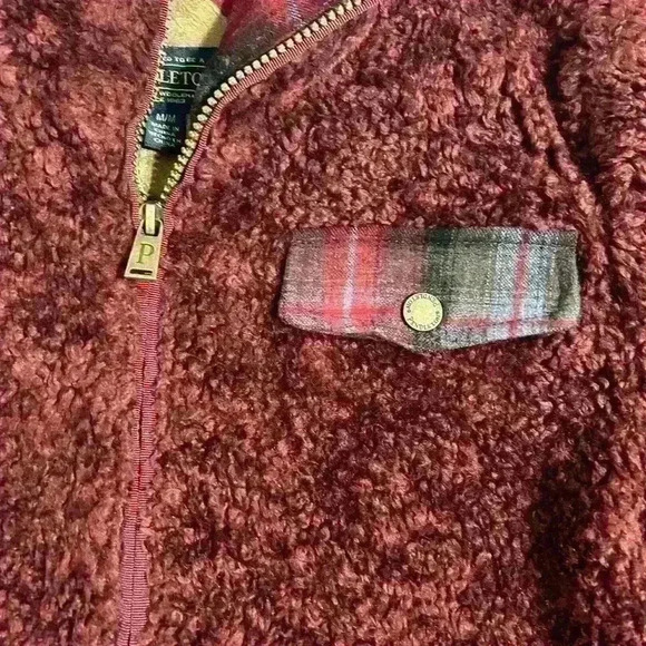 Pendleton Women's Sherpa Fleece, Lined Wool Jacket Full Zip Cabernet Red - Picture 2 of 8